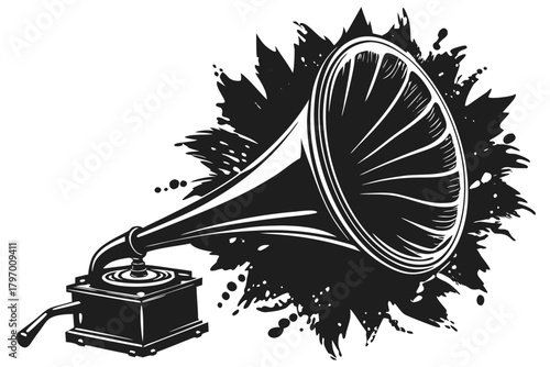Classic gramophone illustration with abstract splash art design