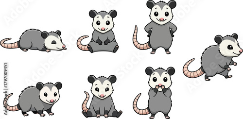 vector illustration of opossum funny cute cartoon mascot character cartoon with 7 poses 