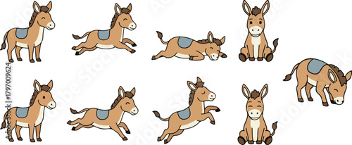 vector illustration of onager funny cute cartoon mascot character cartoon with 9 poses
