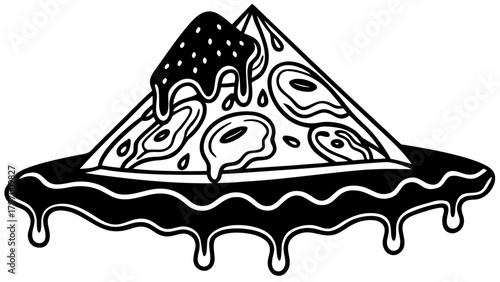 Stylized pizza slice with melting sauce, delicious graphic design art