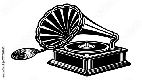 Classic antique gramophone illustration, vintage audio player