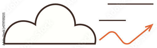 Cloud outline beside an arrowed trendline and horizontal lines representing data, growth, and innovation. Ideal for technology, data analysis, progress, cloud computing, finance, business