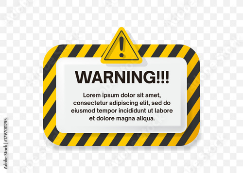 Warning sign with a caution symbol and bold alert message in a modern clean style.