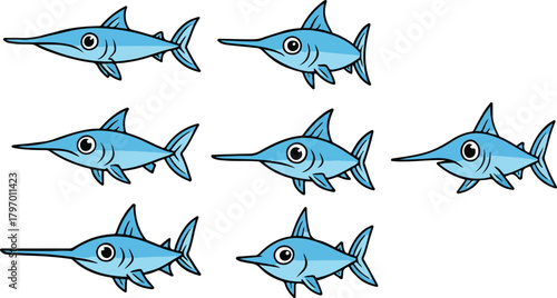 vector illustration of needlefish funny cute cartoon mascot character cartoon with 7 poses 02