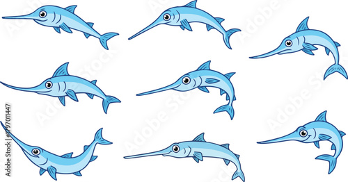 vector illustration of needlefish funny cute cartoon mascot character cartoon with 7 poses 02