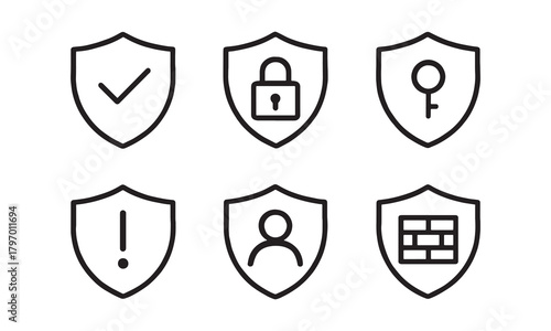 Cyber Security Shield Icons Set - Protection, Firewall, User, Lock