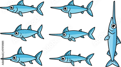 vector illustration of needlefish funny cute cartoon mascot character cartoon with 7 poses 01