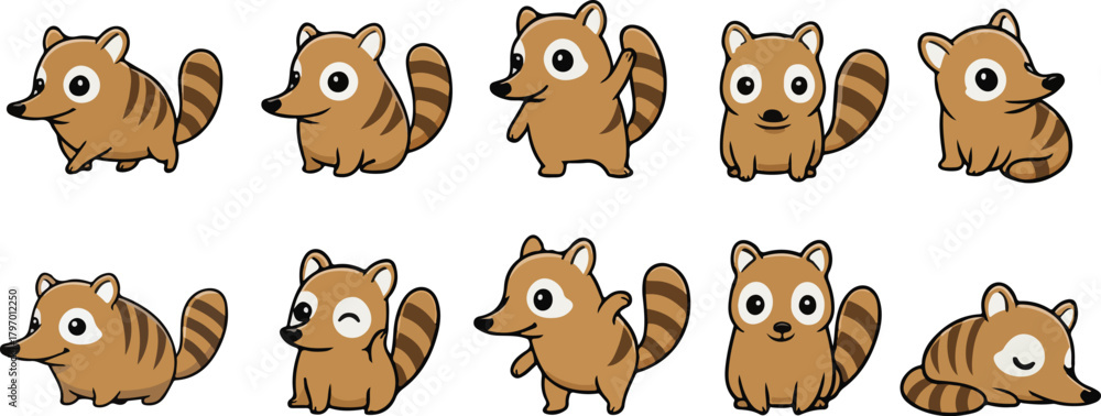 Obraz premium vector illustration of numbat funny cute cartoon mascot character cartoon with 10 poses 