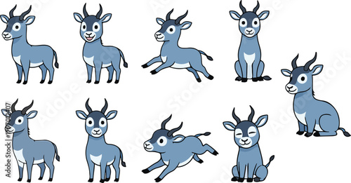 vector illustration of nilgai funny cute cartoon mascot character cartoon with 9 poses 02