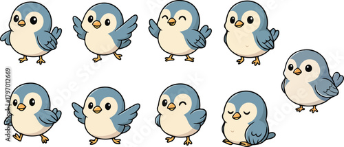 vector illustration of nightingale bird funny cute cartoon mascot character cartoon with 9 poses