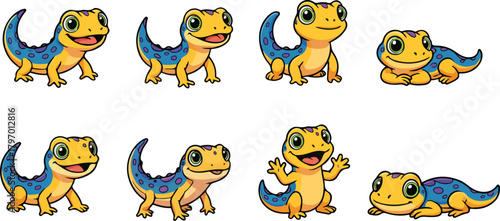 vector illustration of newt funny cute cartoon mascot character cartoon with 8 poses 02
