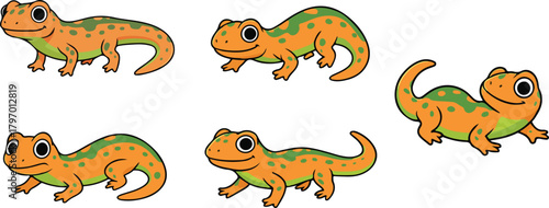 vector illustration of newt funny cute cartoon mascot character cartoon with 5 poses