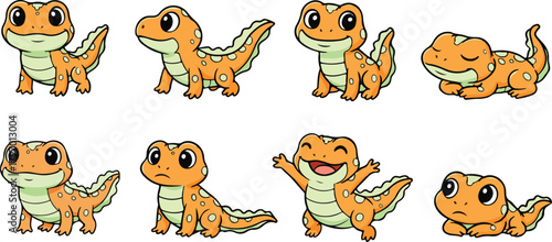 vector illustration of newt funny cute cartoon mascot character cartoon with 8 poses 01