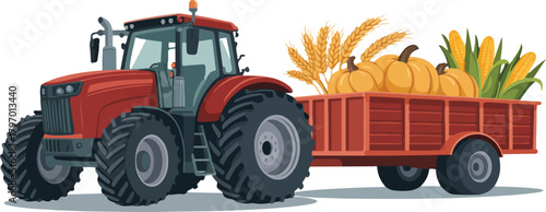 Tractor with trailer full of harvest crops vector illustration