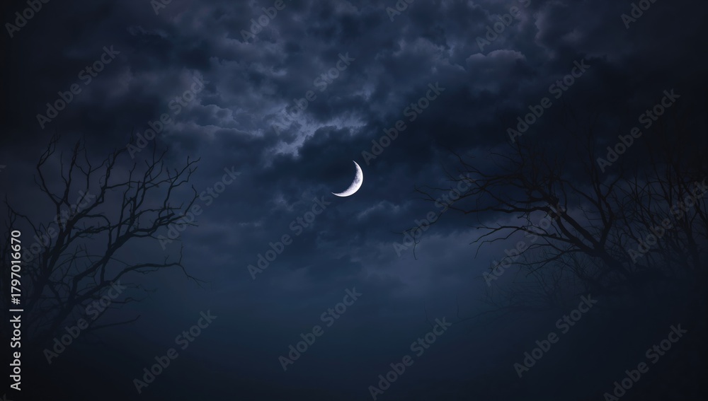 Fototapeta premium Picture of a somber night sky with a chilly moon
