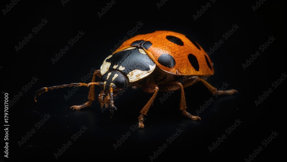 Fototapeta premium Close-up of an Aspidimorpha sanctaecrucis insect, showcasing intricate features, macro photography study