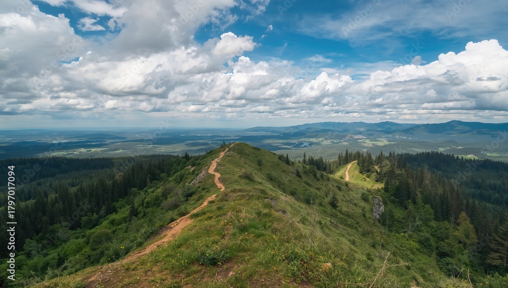 Fototapeta premium Sky and greenery over rolling hills, promoting environmental preservation