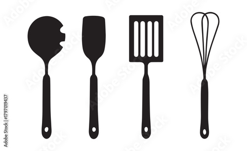 Black Silhouette Icons of Kitchen Utensils kitchenware cooking