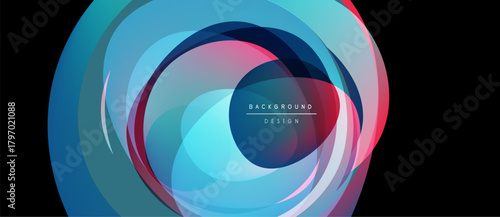 Abstract circular layers, vibrant colors blend. Modern design element, suitable background texture. Smooth gradients create dynamic visual effect.