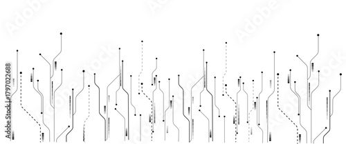 Technology background with crossed lines and dots. Abstract digital technology futuristic internet network speed connection white and black background.