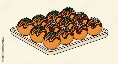 Vector illustration of tray of takoyaki