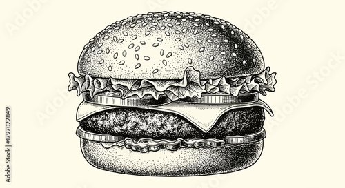 Vector illustration of detailed illustration of a juicy gourmet hamburger