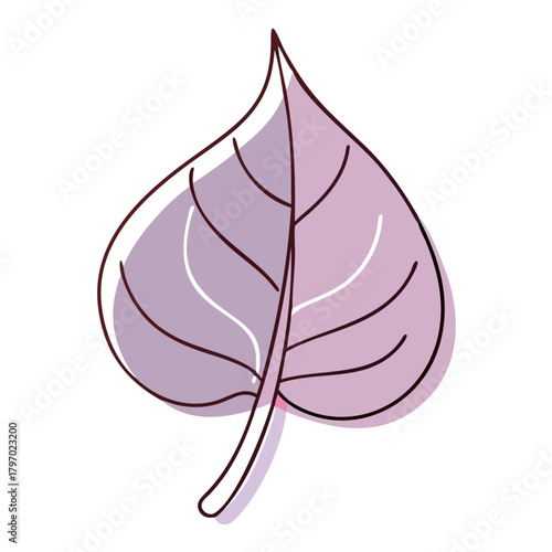 Stylized line art leaf with pink and purple watercolor wash. Great for design blogs, modern ecology sites, or beauty product packaging on themes like nature, fashion, or feminine design.