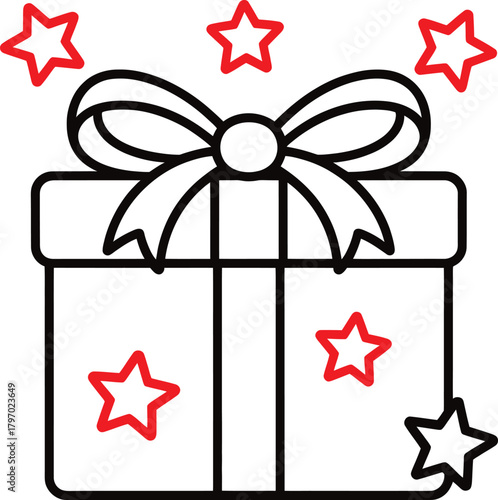 Festive christmas gift box illustration with red ribbon and bow perfect for holiday designs