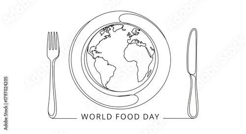 Vector illustration of world food day concept with earth on plate and cutlery