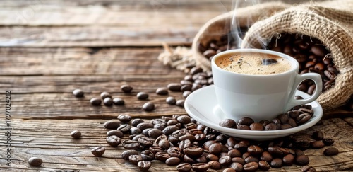 coffee beans and cup