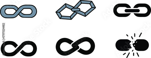 Collection of Infinity Symbols and Chain Links Representing Concepts of Continuity, Connection, and Strength
