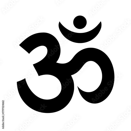 Simple black silhouette of the sacred Hindu and Buddhist symbol "Om" or "Aum." Ideal for yoga, meditation, and spiritual blogs, or articles on Eastern culture and mindfulness.