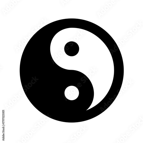 Classic black and white Yin and Yang symbol (Taijitu), representing the duality and harmony of opposing forces in ancient Chinese philosophy.