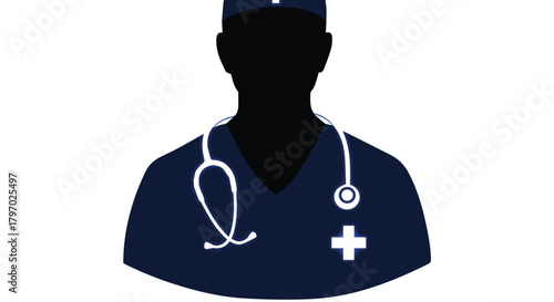 Silhouette of a Medical Professional Wearing Scrubs with a Stethoscope Around Their Neck