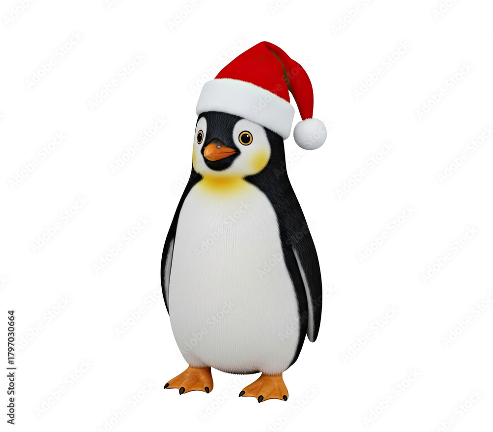 Obraz premium A cute penguin in a Santa hat standing on a png transparent.
