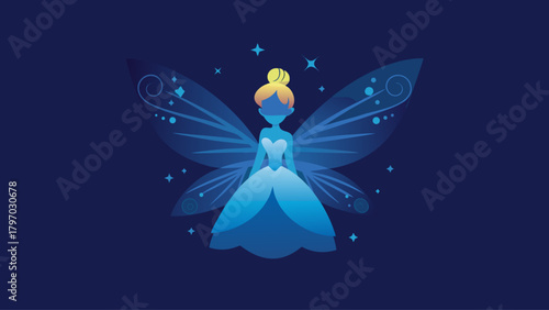 Enchanting fairy with delicate wings and elegant gown, a dreamy illustration perfect for children's stories and magical designs with a celestial touch