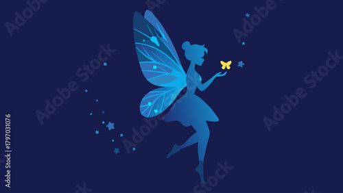 Enchanting fairy silhouette with delicate wings and magical butterfly, a whimsical design perfect for fantasy stories and creative projects