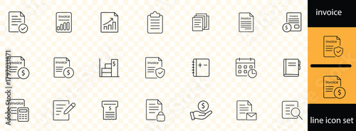 Finance, Tax, Audit, Invoice, Business, Report, and more. Editable stroke. Vector illustration