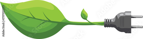 Eco-Friendly Energy A Green Leaf Connector and Power Plug Symbolizing Sustainable Power
