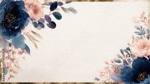 Fototapeta Naklejka Na Ścianę i Meble -  Watercolor floral design with space for text invitation card template
