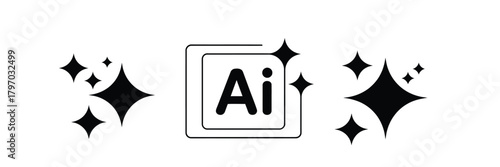 AI generate symbol icon design featuring modern artificial intelligence graphics, futuristic neural network shapes, machine learning elements and clean vector symbols 