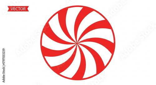 Vibrant red peppermint candy swirl, a festive and delicious treat evoking holiday cheer, perfect for seasonal designs and sweet promotions. Spiraling pattern