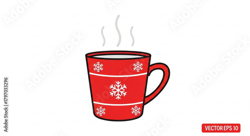 Cozy up with a steaming cup of holiday cheer, a delightful red mug adorned with snowflakes perfect for Christmas and winter promotions