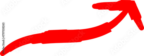 A hand-drawn wavy red arrow pointing up and to the right on a white background.