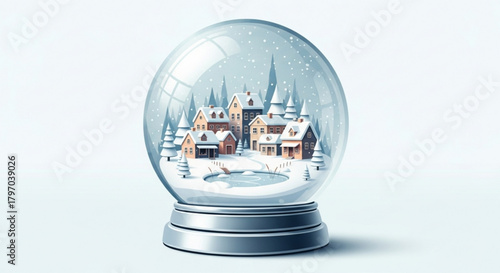 Enchanting snow globe with charming winter village scene, perfect for holiday promotions, greeting cards, and festive design projects, spreading joy and warmth