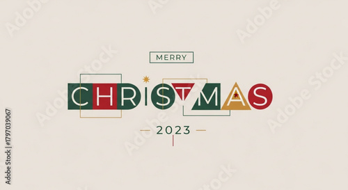 Merry Christmas 2023 festive greeting design for holiday season celebrations and modern Christmas card designs with elegant geometric seasonal lettering