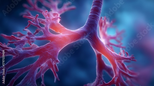 Image of inflamed bronchial tubes symbolizing asthma symptoms and airway inflammation.