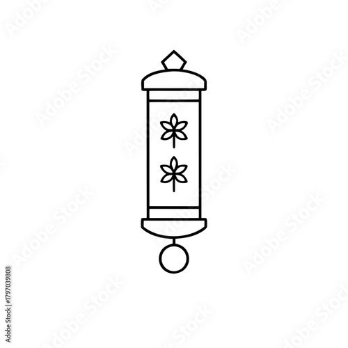 Outline drawing of a torah scroll with flower design on transparent background