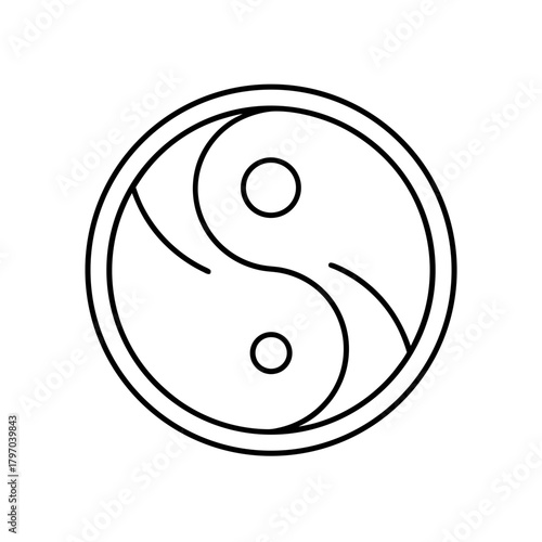 Outline drawing of a yin yang symbol in a circle on transparent background