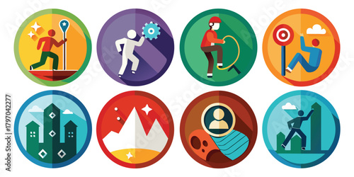 A set of climbing icons in flat vector illustration best for design needs